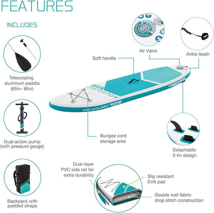 8' AquaQuest® 240 Inflatable Paddle Board Features