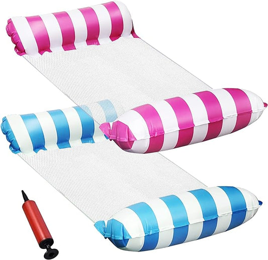 Pool Floats - 2 Included - 1 Deep Pink and 1 Blue plus Manual Pump